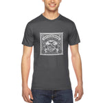 Load image into Gallery viewer, Men&#39;s asphalt - A man wearing a tshirt with a white letterpress chocolate logo
