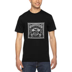 Load image into Gallery viewer, Men&#39;s black - A man wearing a tshirt with a white letterpress chocolate logo
