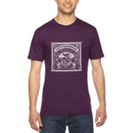 Load image into Gallery viewer, Men&#39;s eggplant - A man wearing a tshirt with a white letterpress chocolate logo
