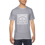 Load image into Gallery viewer, Men&#39;s slate - A man wearing a tshirt with a white letterpress chocolate logo
