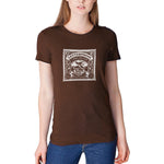 Load image into Gallery viewer, Women&#39;s brown - a woman wearing a tshirt with a white letterpress chocolate logo
