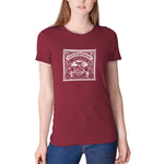 Load image into Gallery viewer, Women&#39;s cranberry - a woman wearing a tshirt with a white letterpress chocolate logo
