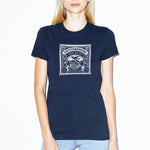 Load image into Gallery viewer, Women&#39;s navy - a woman wearing a tshirt with a white letterpress chocolate logo
