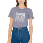 Load image into Gallery viewer, Women&#39;s slate - a woman wearing a tshirt with a white letterpress chocolate logo
